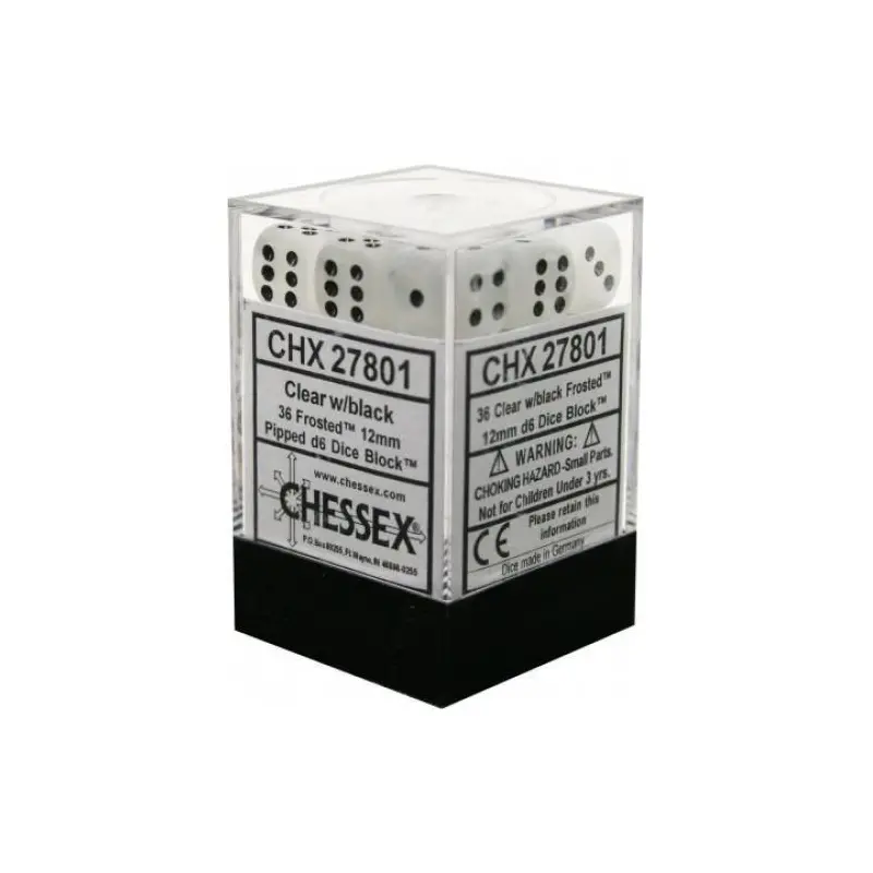 Chessex: Frosted 12mm D6 Block - Clear/Black