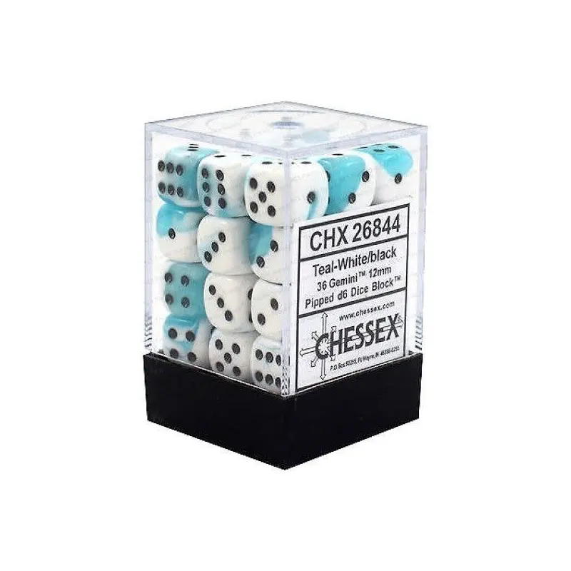 Chessex Gemini 12mm d6 Teal-White/Black Block