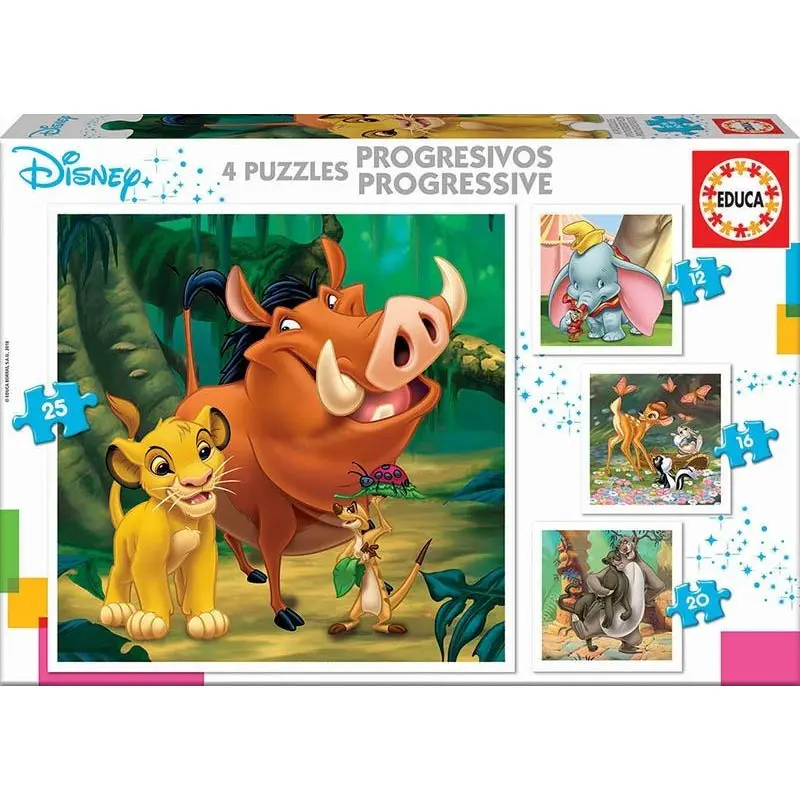 Educa: Disney Animals - Dumbo, Bambi, Lion King and Jungle Book Puzzles (12, 16, 20, 25pc Jigsaws)