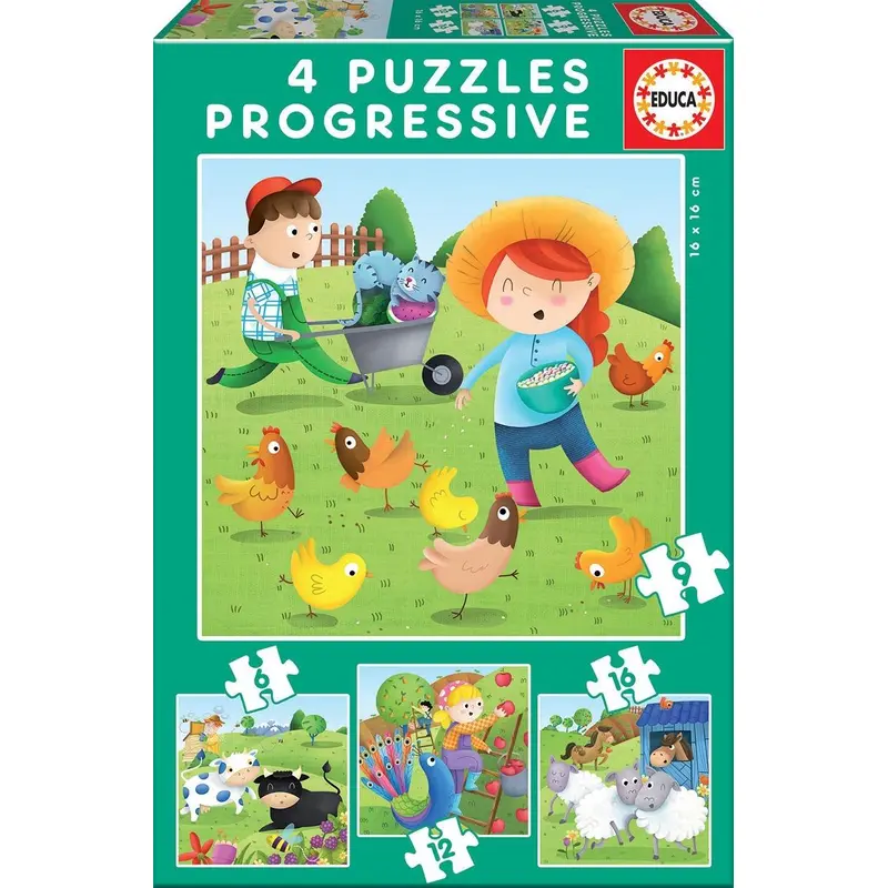 Educa: Farm Animals Progressive - Puzzles (6, 9, 12, 16pc Jigsaws)