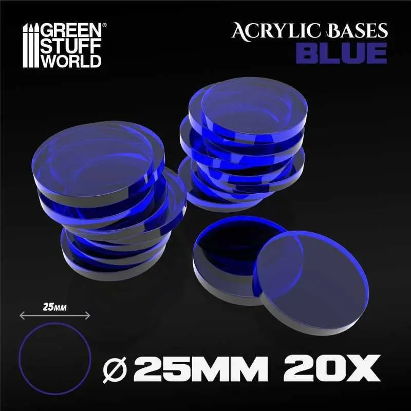 Green Stuff World: Acrylic Bases - Clear Blue Round (20pcs, 25mm)