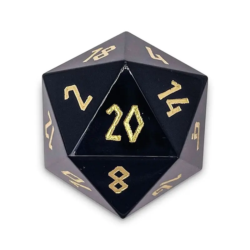 30mm Boulder d20 Obsidian w/ Gold