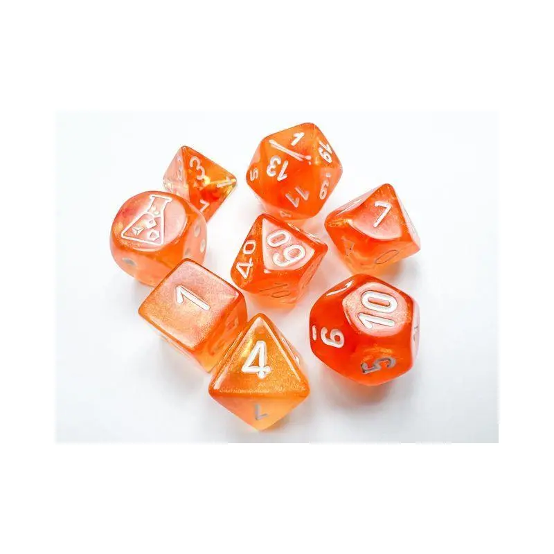 30052 CHX Lab Dice Borealis Blood Orange/White Luminary Polyhedral 7-Dice Set (with bonus die)