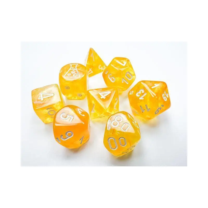 30053 CHX Lab Dice Borealis Canary/white Luminary Polyhedral 7-Dice Set (with bonus die)