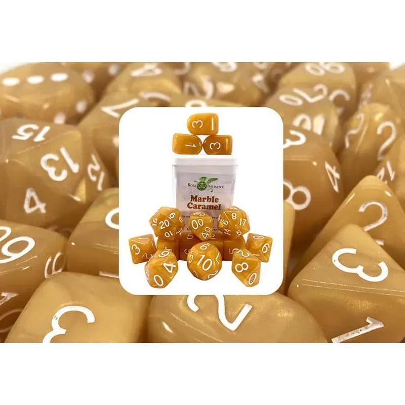 R4I 15ct Polyhedral Dice Set Marble Caramel w/ White