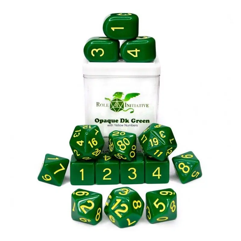 R4I 15ct Polyhedral Dice Set Opaque Dark Green/Yellow