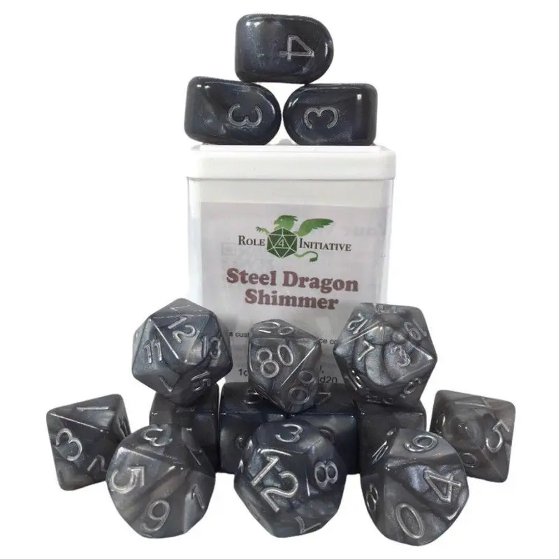R4I 15ct Polyhedral Dice Set Steel Dragon Shimmer