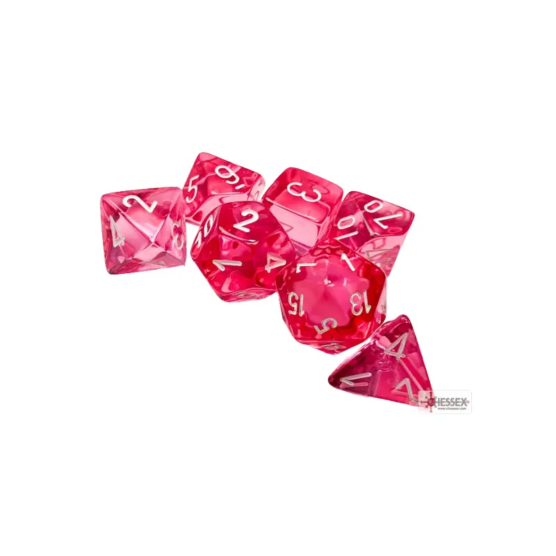CHX23084: Translucent Pink/white Polyhedral 7-Dice Set