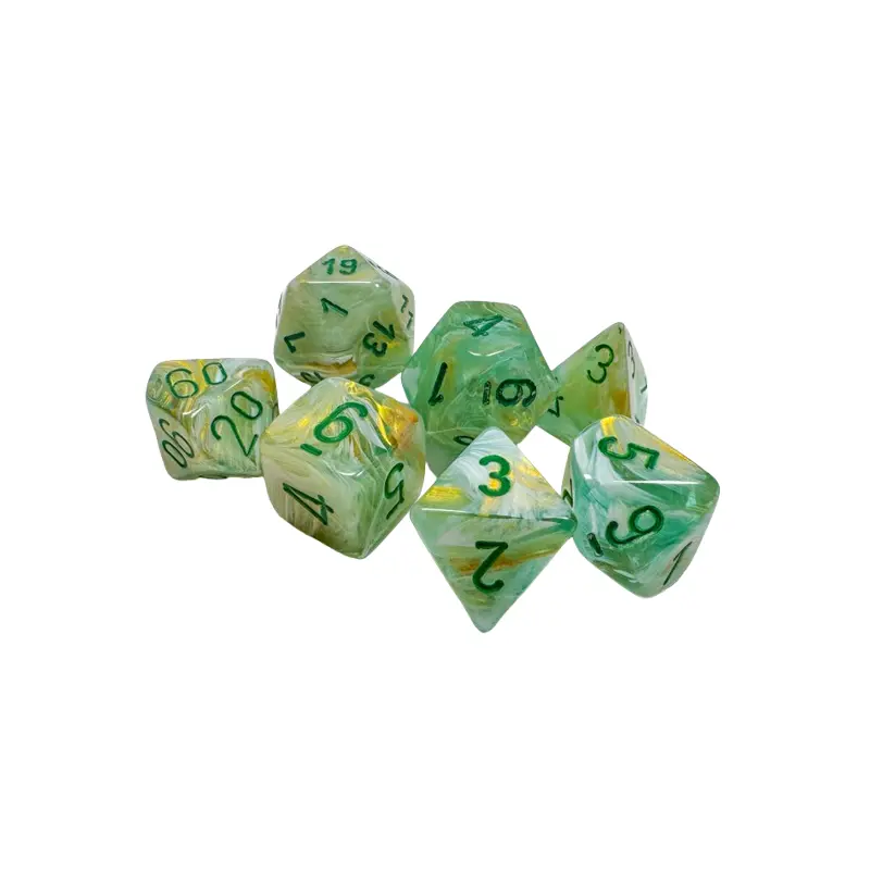 CHX27409: Marble Green/dark green Polyhedral 7-Dice Set