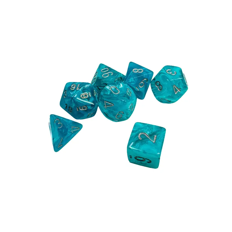 CHX27465: Cirrus Aqua/silver Polyhedral 7-Dice Set