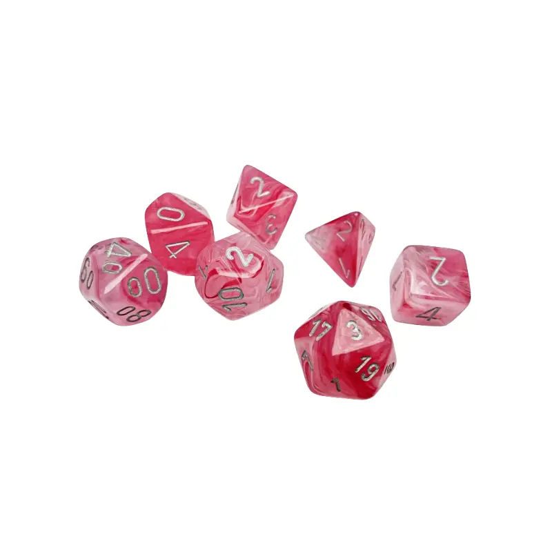 CHX27524: Ghostly Glow Pink/silver Polyhedral 7-Dice Set
