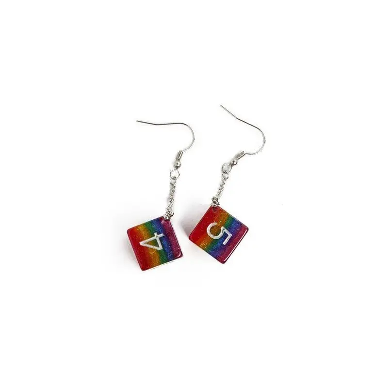 d6 Earrings Glitter Rainbow