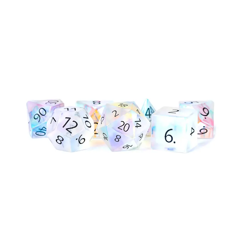 PREMIUM Engraved Gemstone Dice Frosted Rainbow Glass