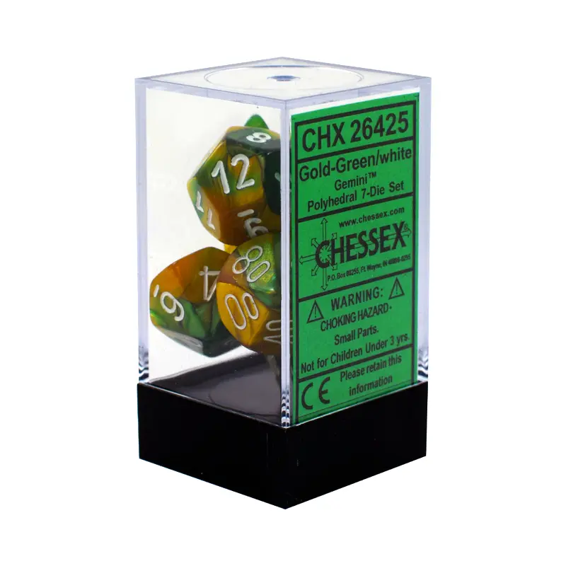 CHX 26425 - Gemini Gold-Green/white Polyhedral 7-Die Set