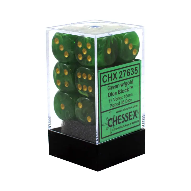 CHX 27635 Vortex Green/gold 12D6 Dice Block