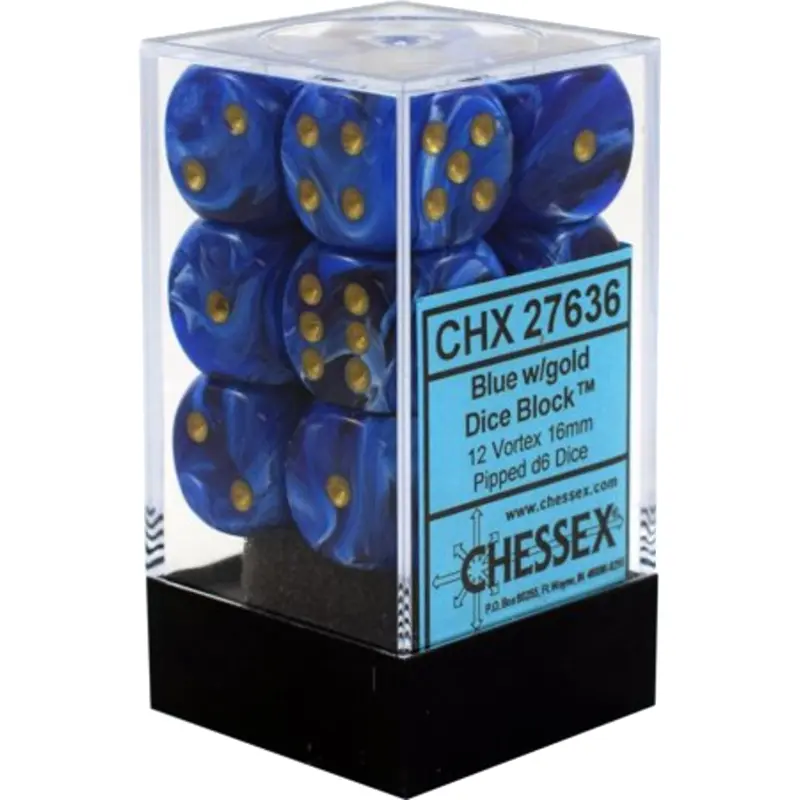 CHX 27636 Vortex Blue/Gold 16mm d6 Dice Block (12 DIce)