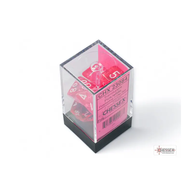 Translucent Pink/White Polyhedral 7-Dice Set