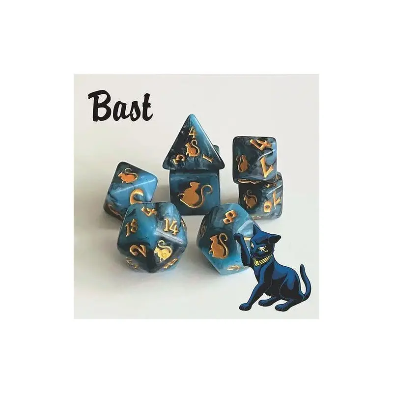 Kitty Clacks 7ct Polyhedral Dice Set Bast