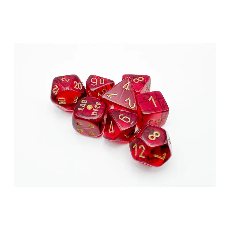 30058 CHX Lab Dice Poly Translucent Crimson/Gold 7ct