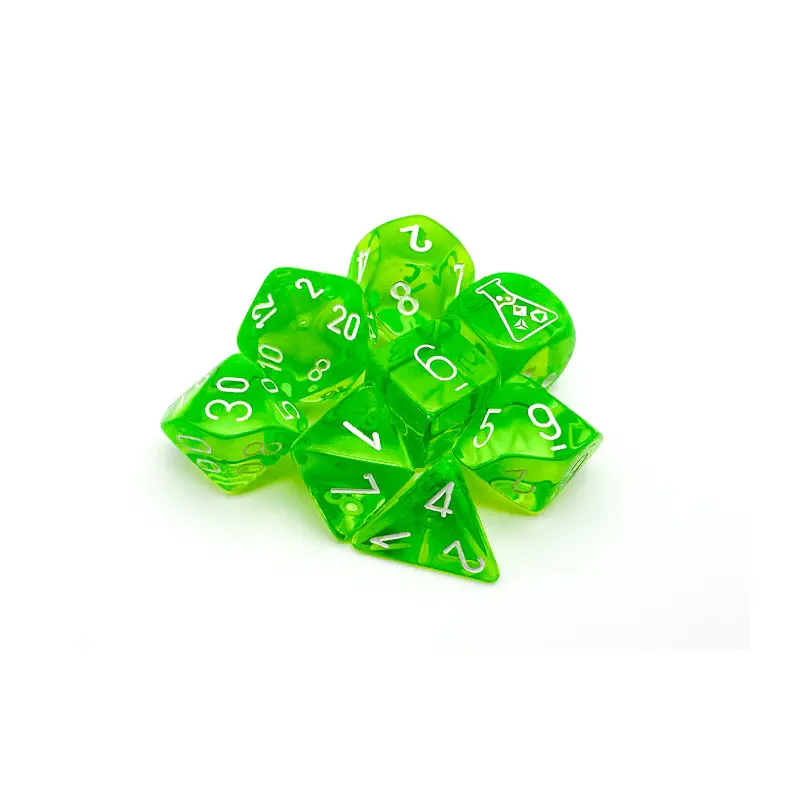 30062 CHX Lab Dice Poly Translucent Rad Green/White 7ct