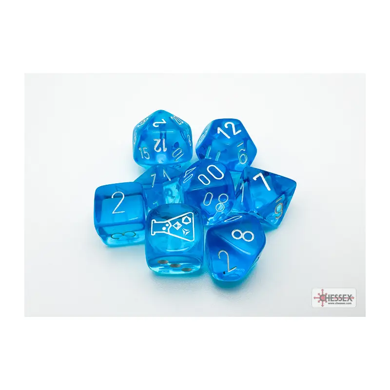 30063 CHX Lab Dice Poly Translucent Tropical Blue/White 7ct