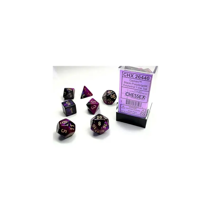 CHX 26440 GEMINI POLYHEDRAL BLACK-PURPLE/GOLD 7-DIE SET