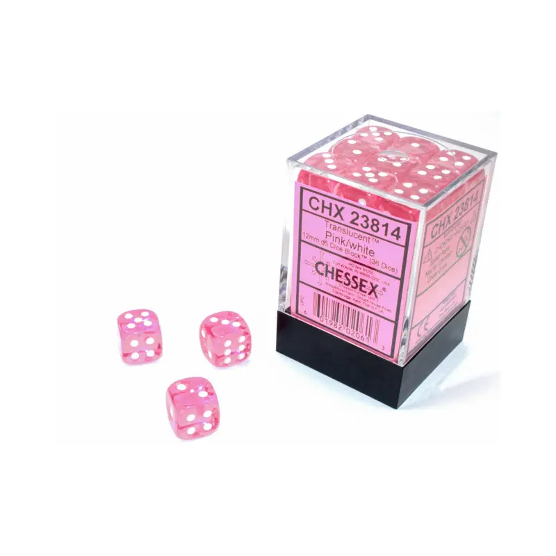 23814 12mm Translucent d6 Pink/White