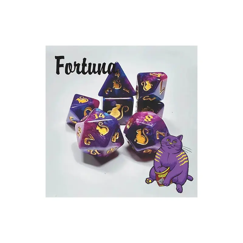 Kitty Clacks 7ct Polyhedral Dice Set Fortuna