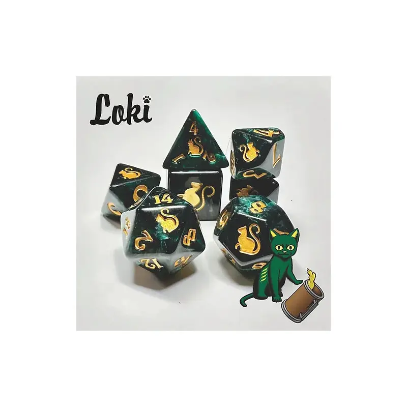 Kitty Clacks 7ct Polyhedral Dice Set Loki