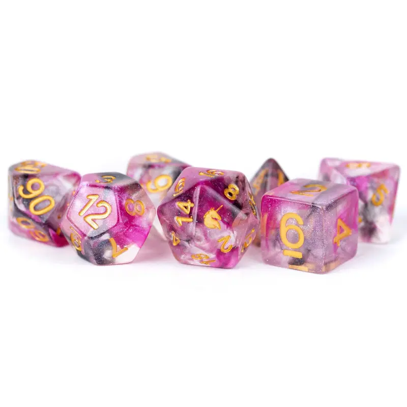 Unicorn Resin 16mm Polyhedral Dice Set: Blushing Steel (7)