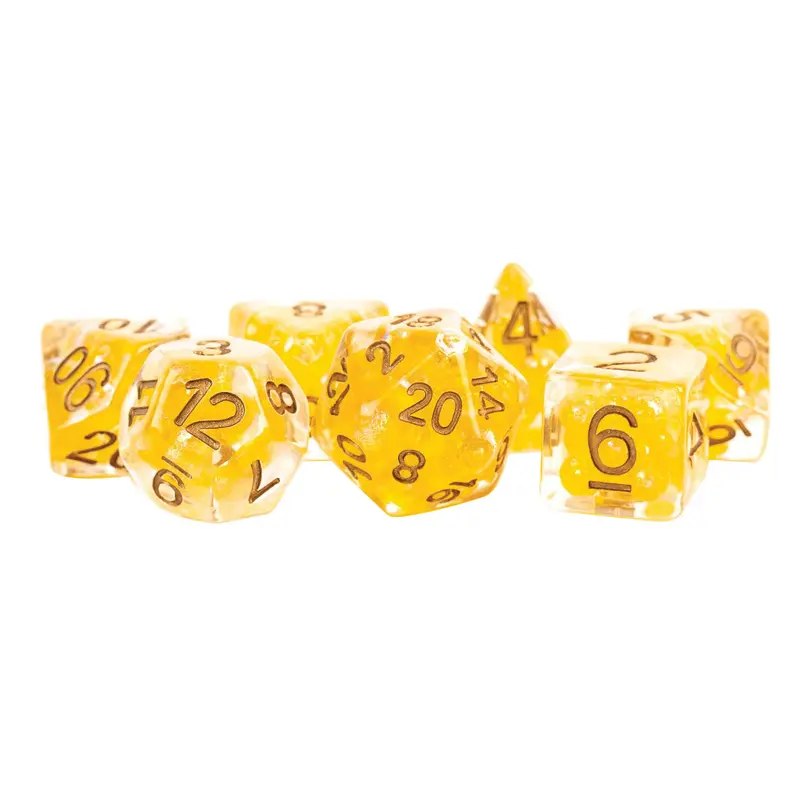16mm Resin Poly Dice Set: Pearl Citrine with Copper Numbers (7)