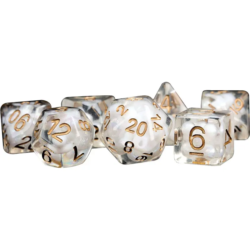 16mm Resin Poly Dice Set: Pearl with Copper Numbers (7)