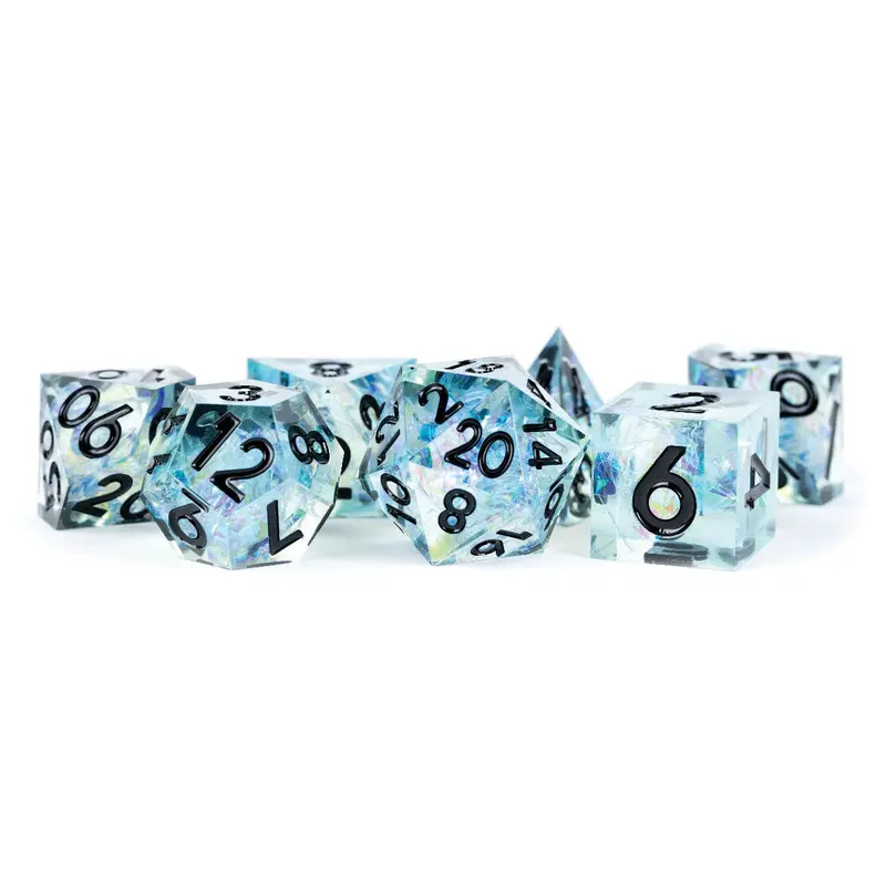Handcrafted Sharp Edge Resin Dice Set: Captured Frost (7)