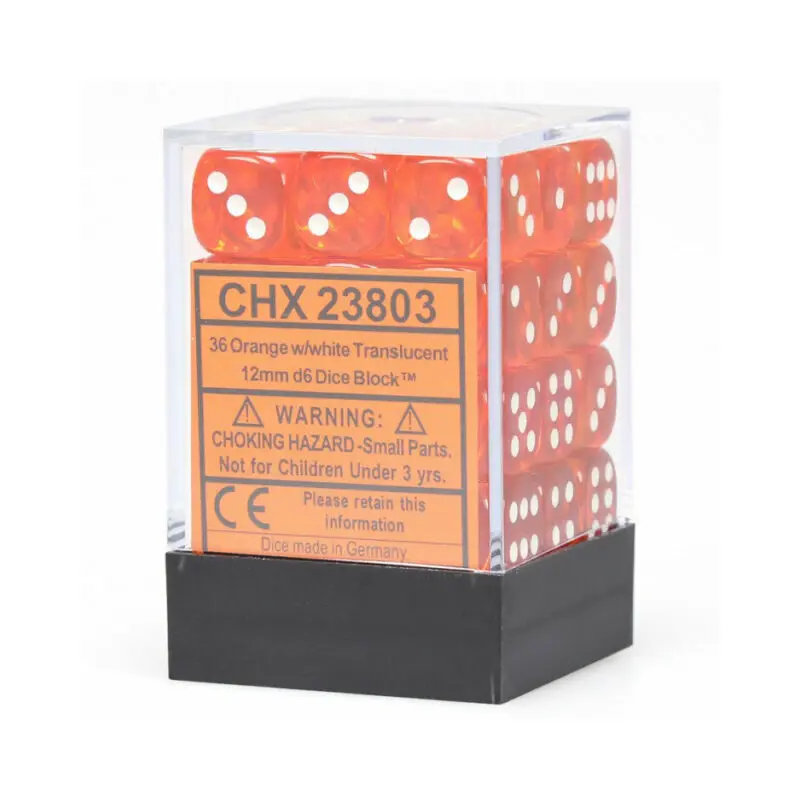 Translucent: 12mm D6 Orange/White (36)