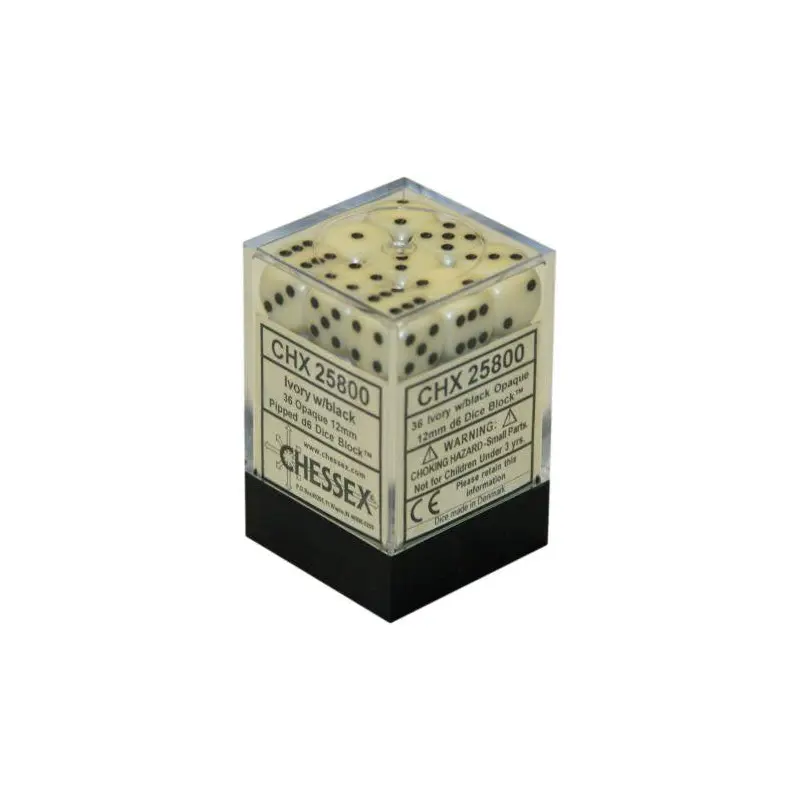 Opaque: 12mm D6 Ivory/Black (36)