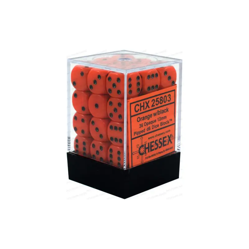 Opaque: 12mm D6 Orange/Black (36)