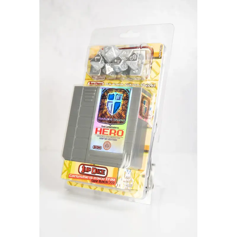 1UP Dice Polyhedral Set: Radiant Shield Silver Edition