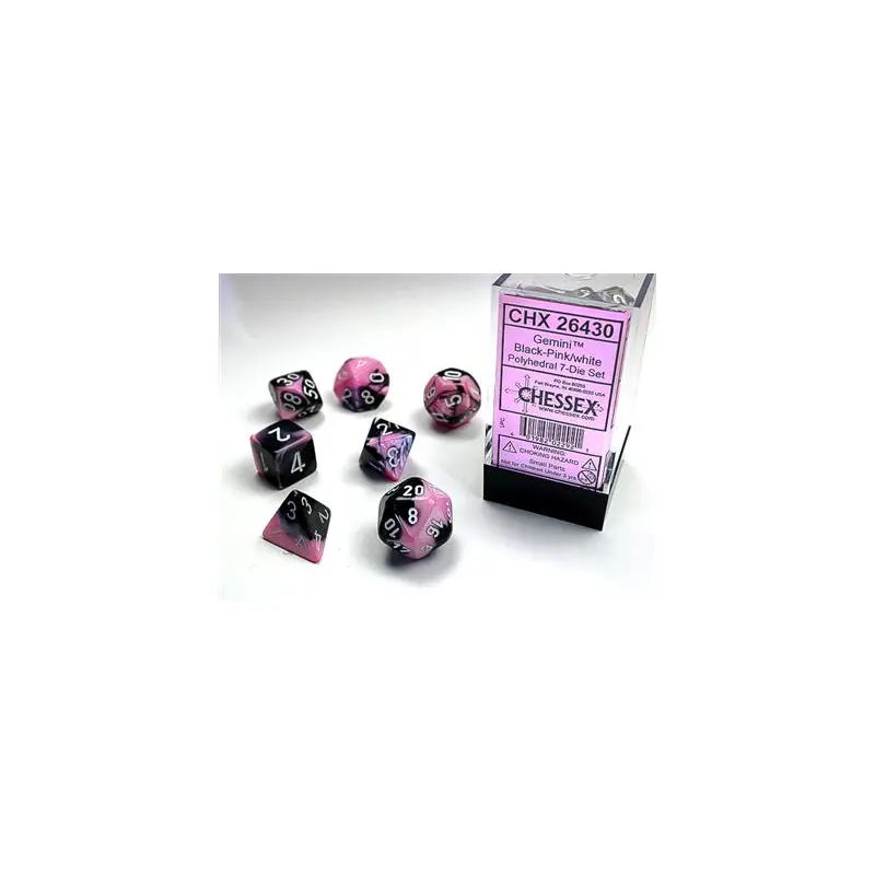 CHX 26430 GEMINI POLYHEDRAL BLACK-PINK/WHITE 7-DIE SET