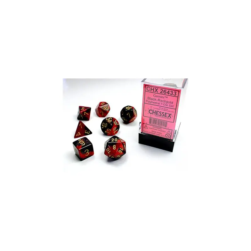 CHX 26433 GEMINI POLYHEDRAL BLACK-RED/GOLD 7-DIE SET