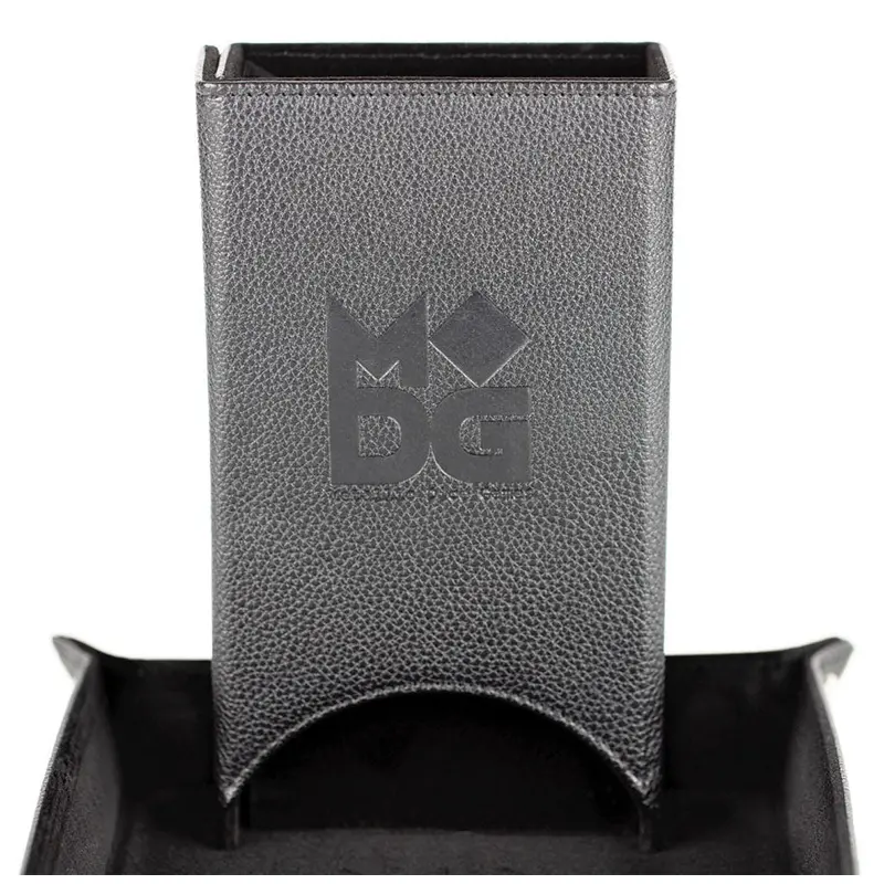 Fold Up Leather Dice Tower: Black