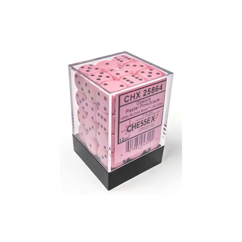 Opaque 12mm d6 Pastel Pink/black Dice Block (36 dice)