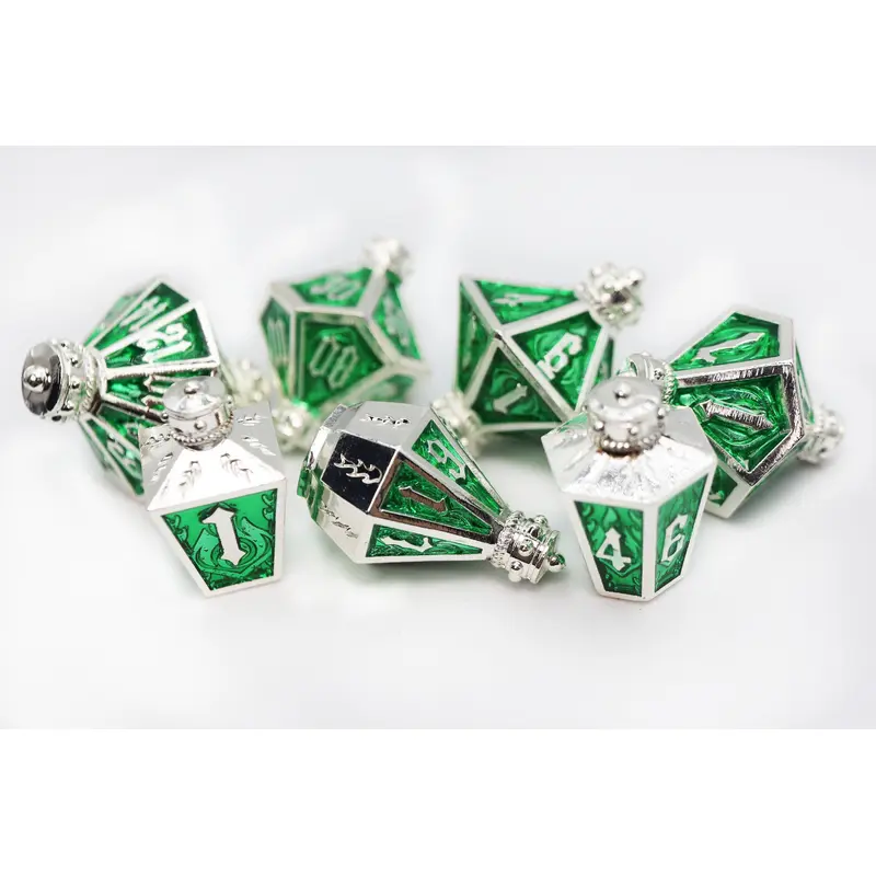 Moonlit Lantern: Silvered Acidfire - Metal RPG Dice Set