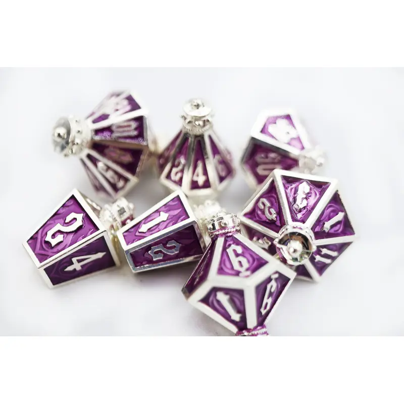 Moonlit Lantern: Silvered Voidfire - Metal RPG Dice Set