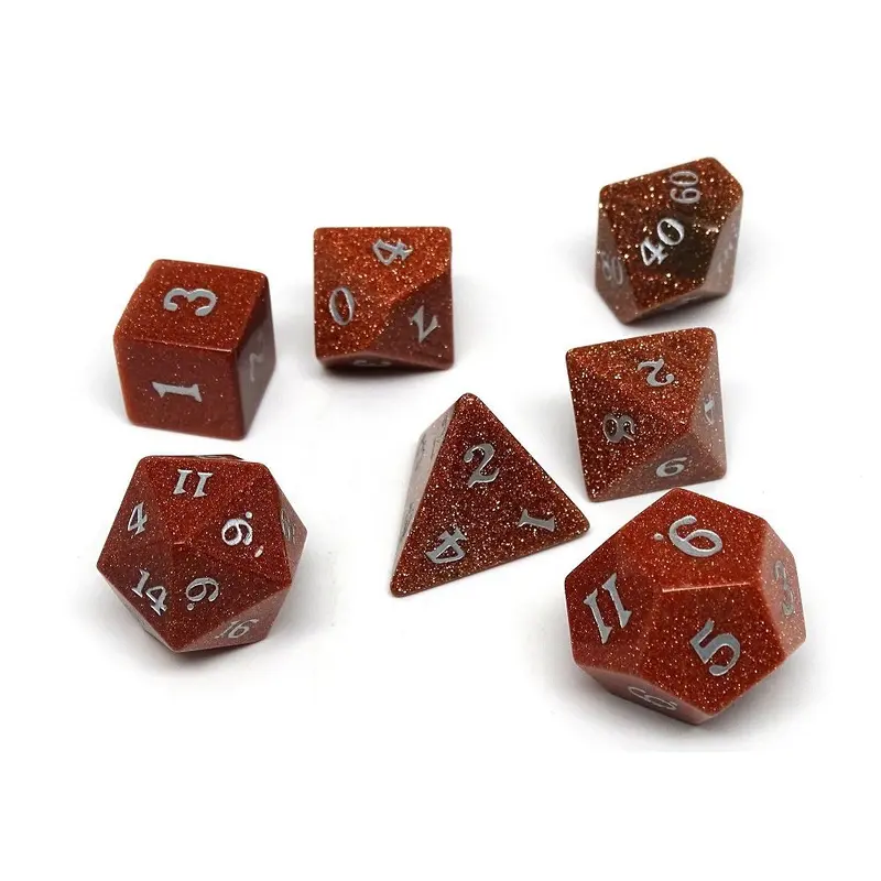 Goldstone Semi-Precious Gemstone 7ct Polyhedral Dice Set with Signature Font