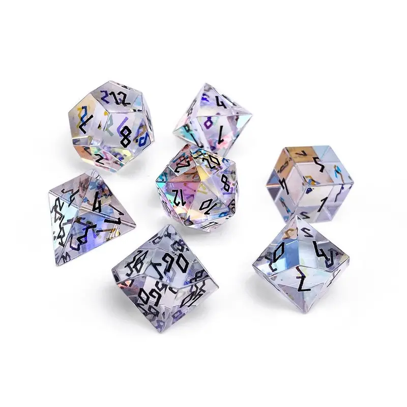 Glass Polyhedral Dice Set K9 Rainbow Glass