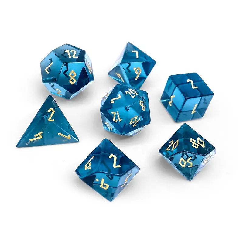 Zircon Glass Polyhedral Dice Set Aquamarine