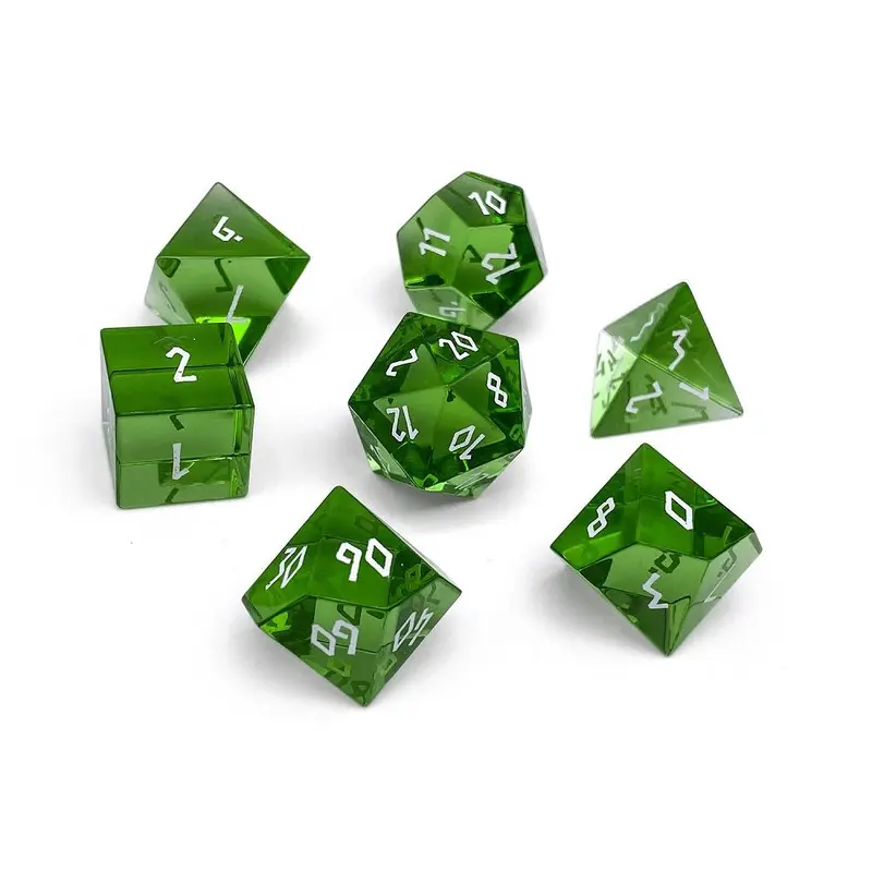 Zircon Glass Polyhedral Dice Set Emerald