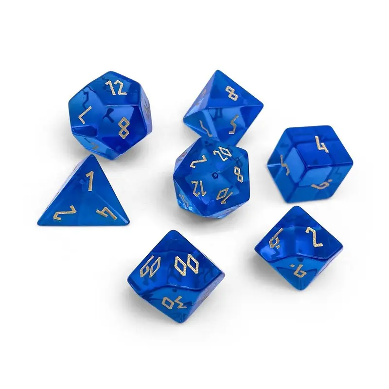 Zircon Glass Polyhedral Dice Set Sapphire