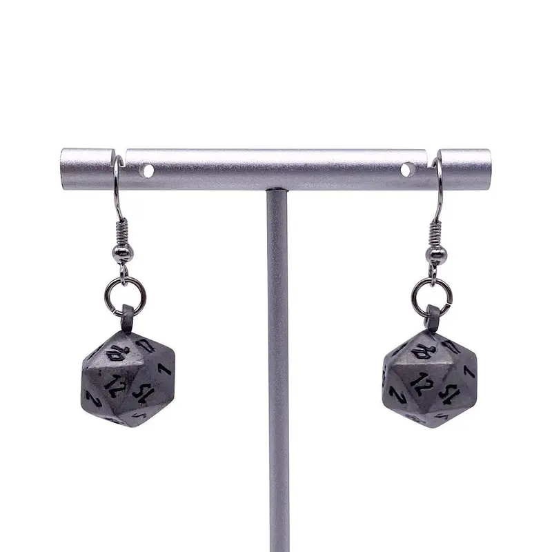 D20 Earrings Aged Mithril