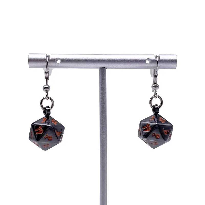 D20 Earrings Black Lava